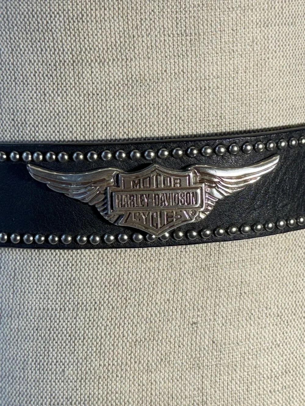 Harley Davidson Black Leather Winged Bar Shield Studded Belt Buckle Small 99550